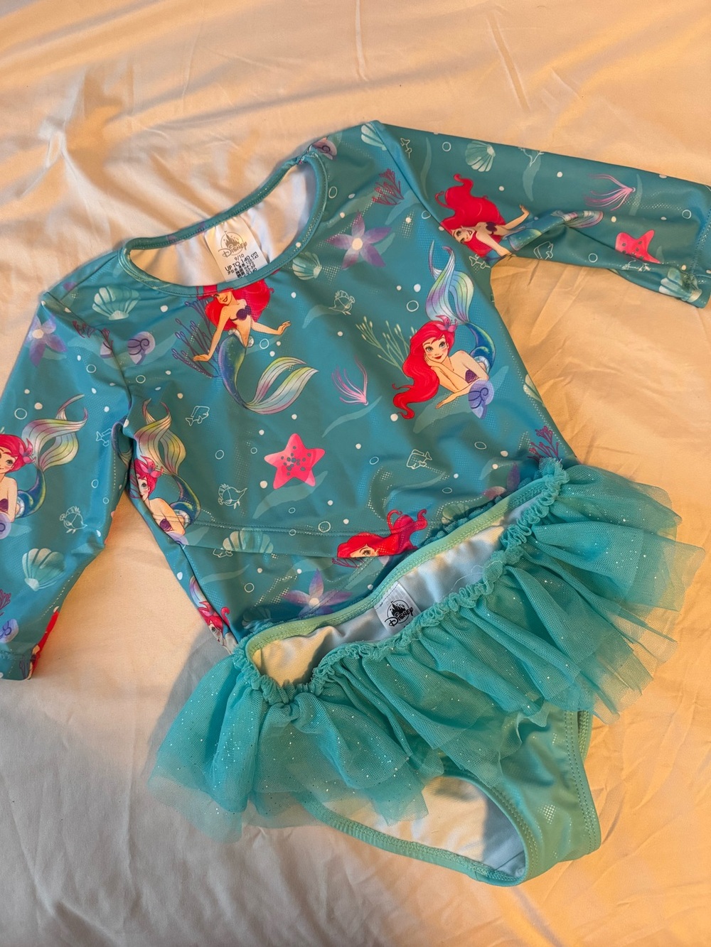 Disney Turquoise Long-Sleeve Ariel Tutu 2-piece Swimsuit Size 9/10